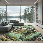 Earthy Green Tiered Mountain Line Art Rug