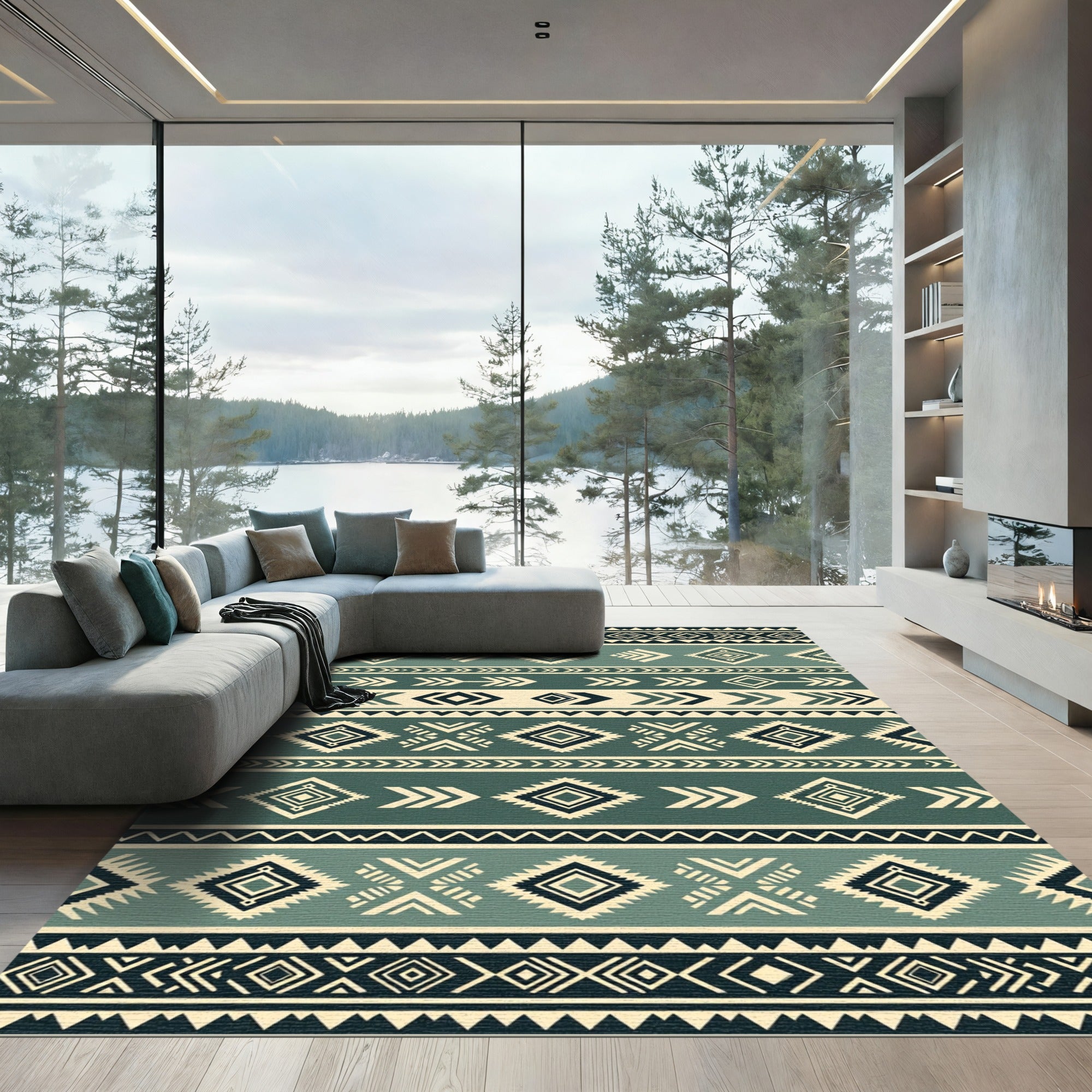 Sage Green Southwestern Geometric Stripe Rug