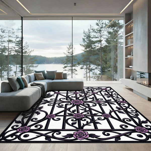 Purple Gothic Iron Rose Trellis Rug