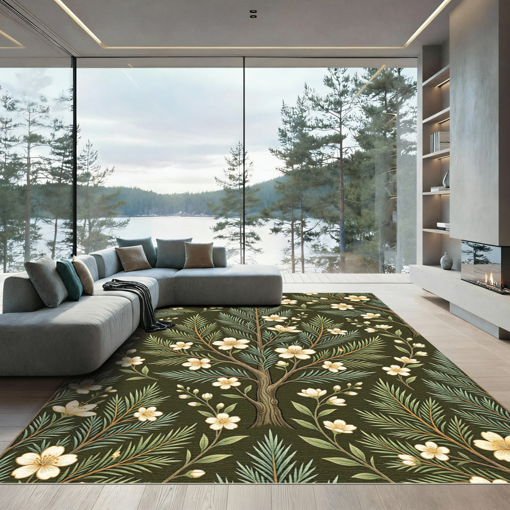 Cream Cherry Blossom Tree Branches Rug