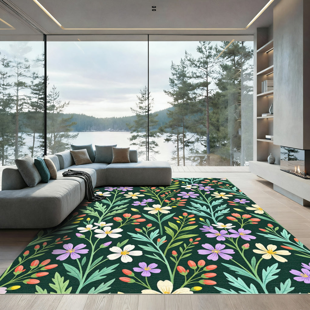 Emerald Green Floral Garden Medallion Rug