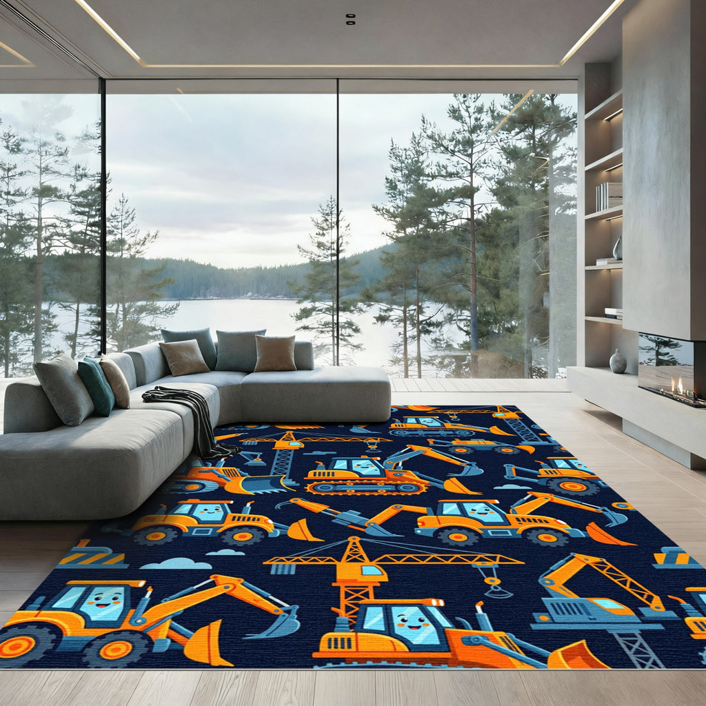 Cute Yellow Construction Truck Night Sky Rug