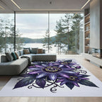 Botanical Deep Purple Passion Flower Garden Rug