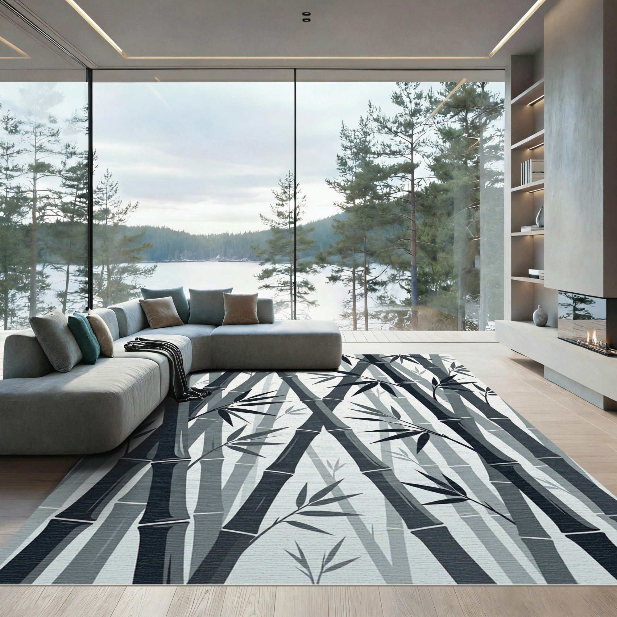 Monochrome Bamboo Forest Grove Rug
