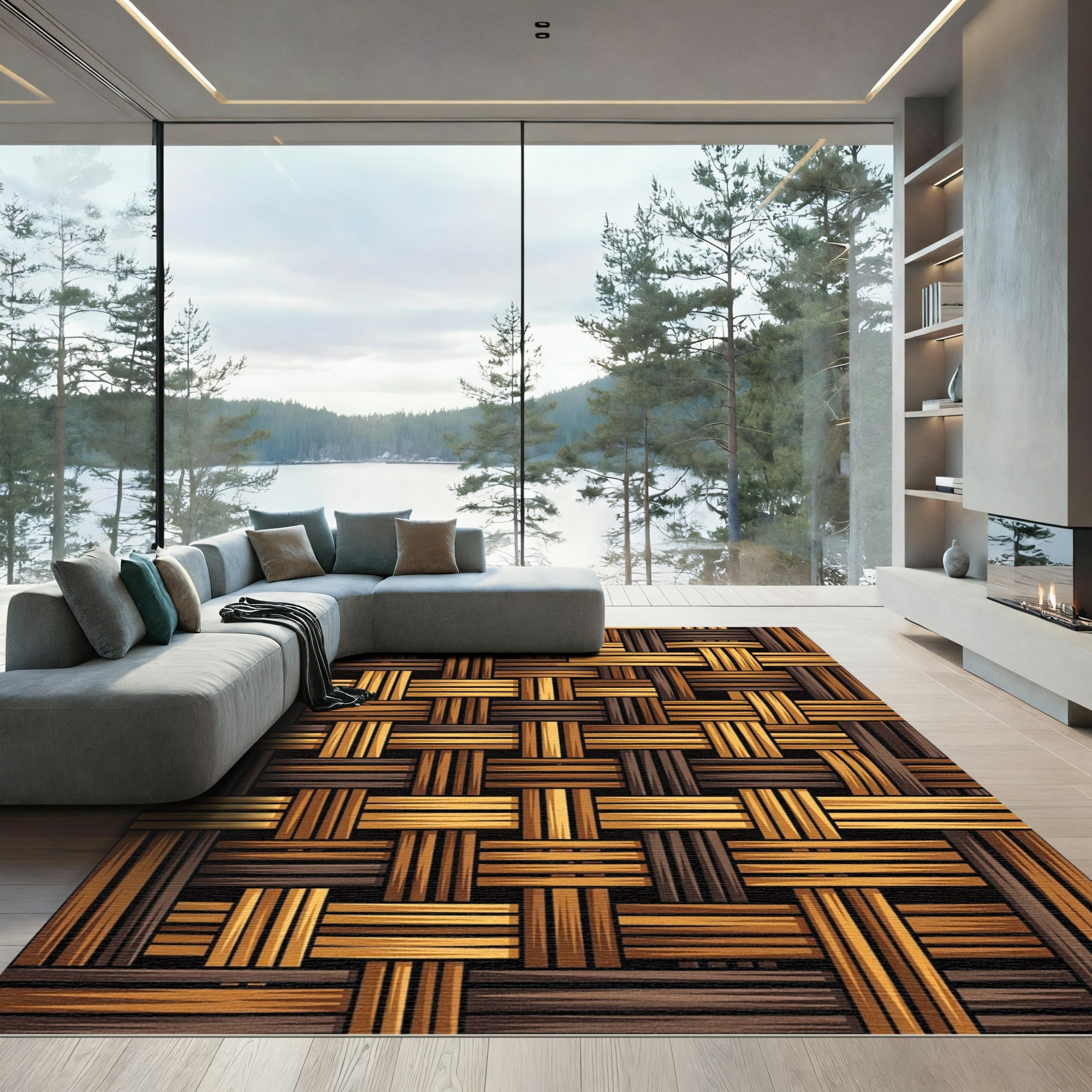 Warm Woven Wood Texture Rug