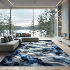 Misty Blue Moonlit Mountain Waves Rug