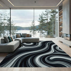 Monochrome Abstract Fluid Swirl Rug