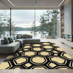 Sophisticated Black and Beige Hexagonal Grid Rug