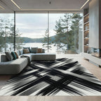 Black White Abstract Scratched Lines Rug