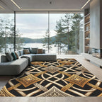 Elegant Gold Cream Intertwined Geometric Rug