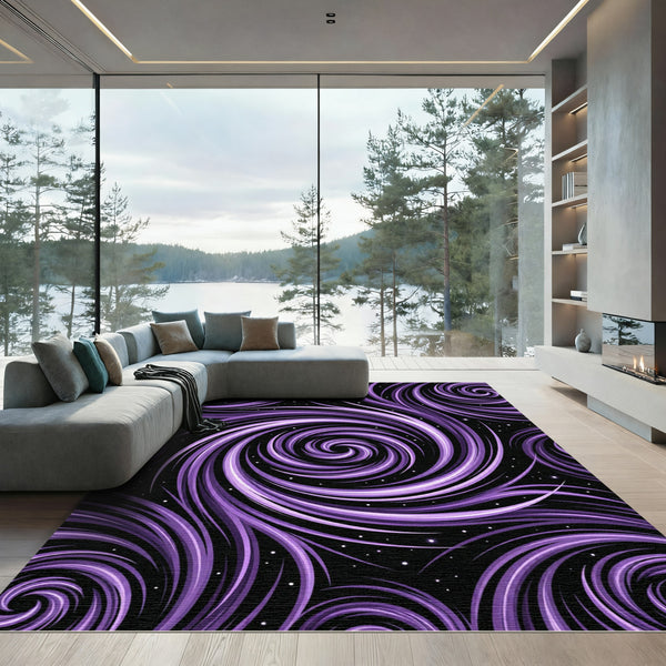Cosmic Purple Swirl Starry Sky Rug