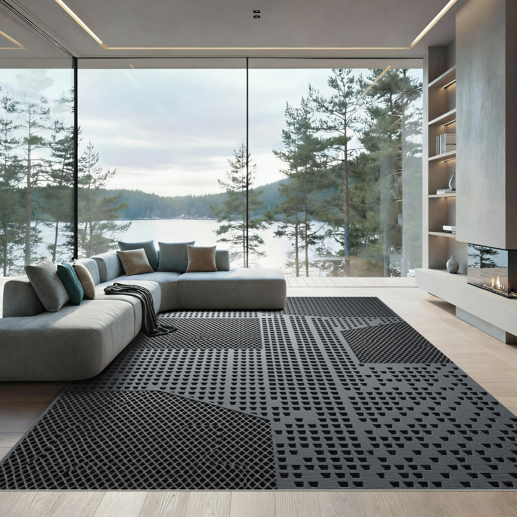 Geometric Silver Perforated Tessellations Rug