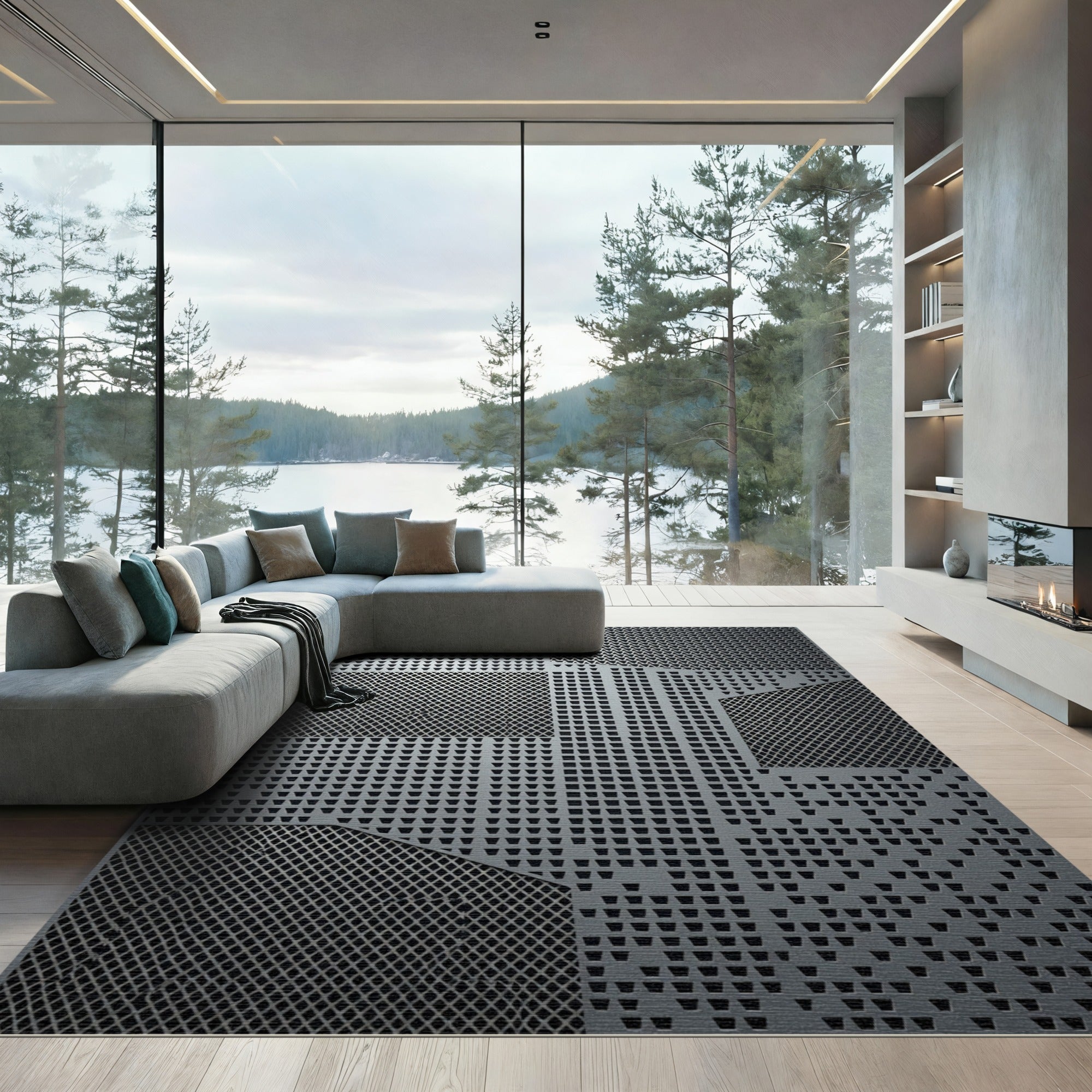Geometric Silver Perforated Tessellations Rug