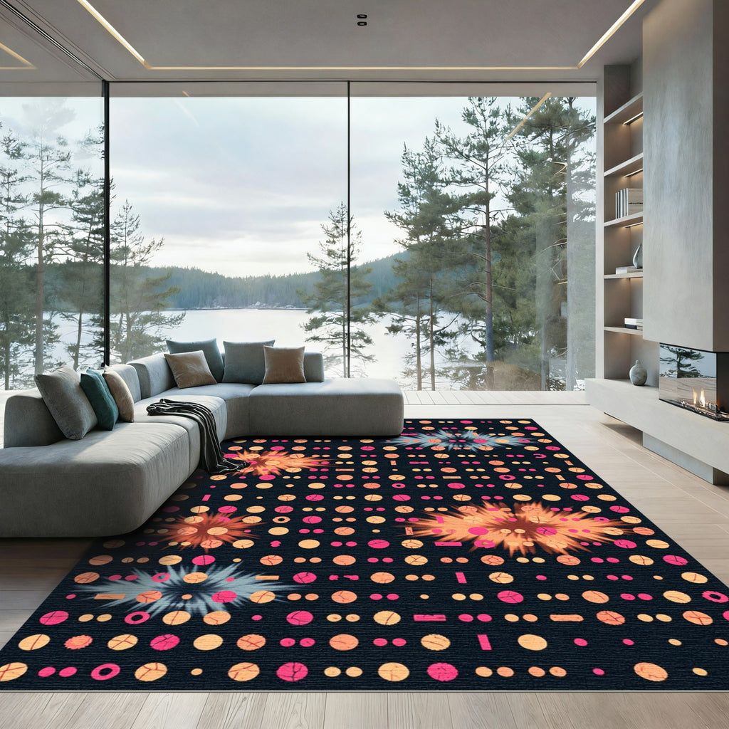 Pink Orange Exploding Circles Geometric Rug