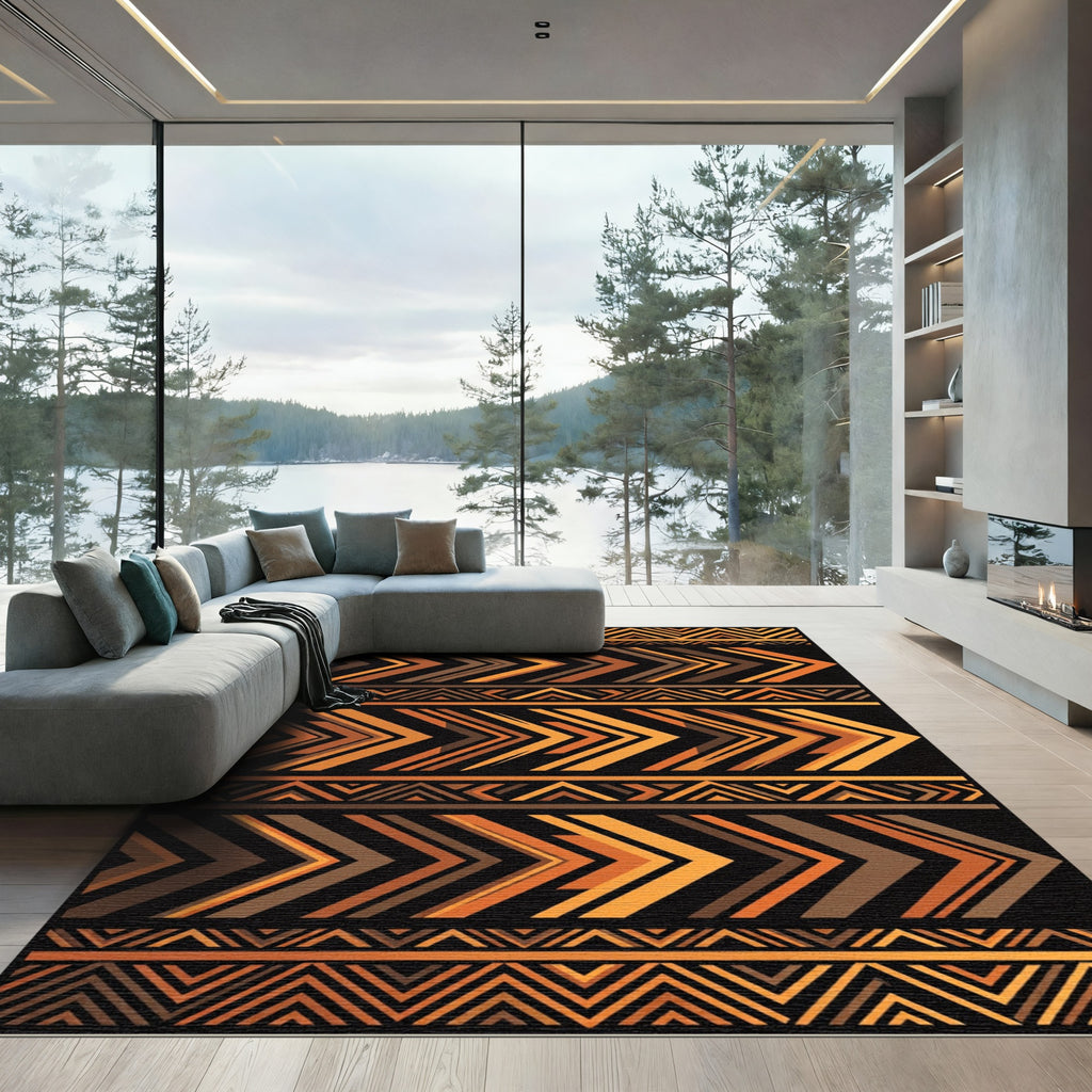 Bold Amber Geometric African Arrow Rug