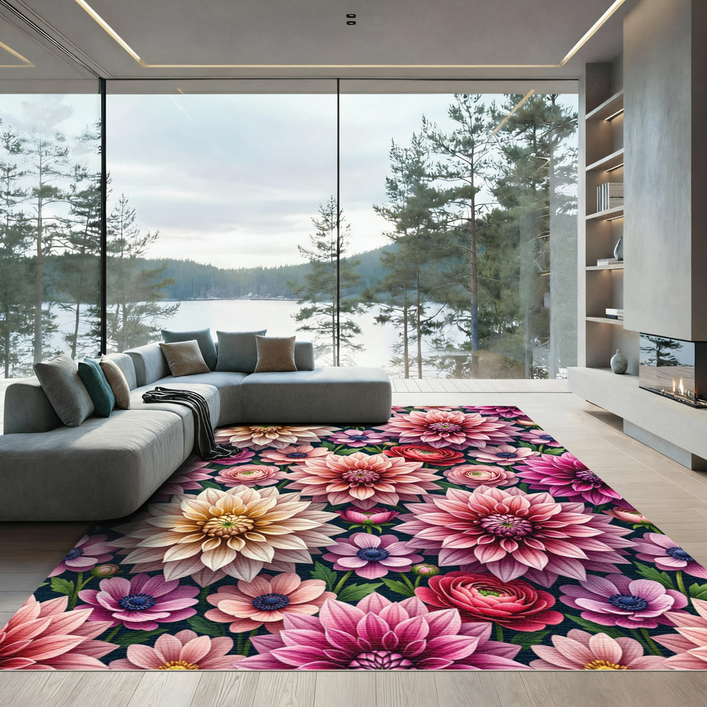 Vibrant Pink Dahlia Floral Garden Rug
