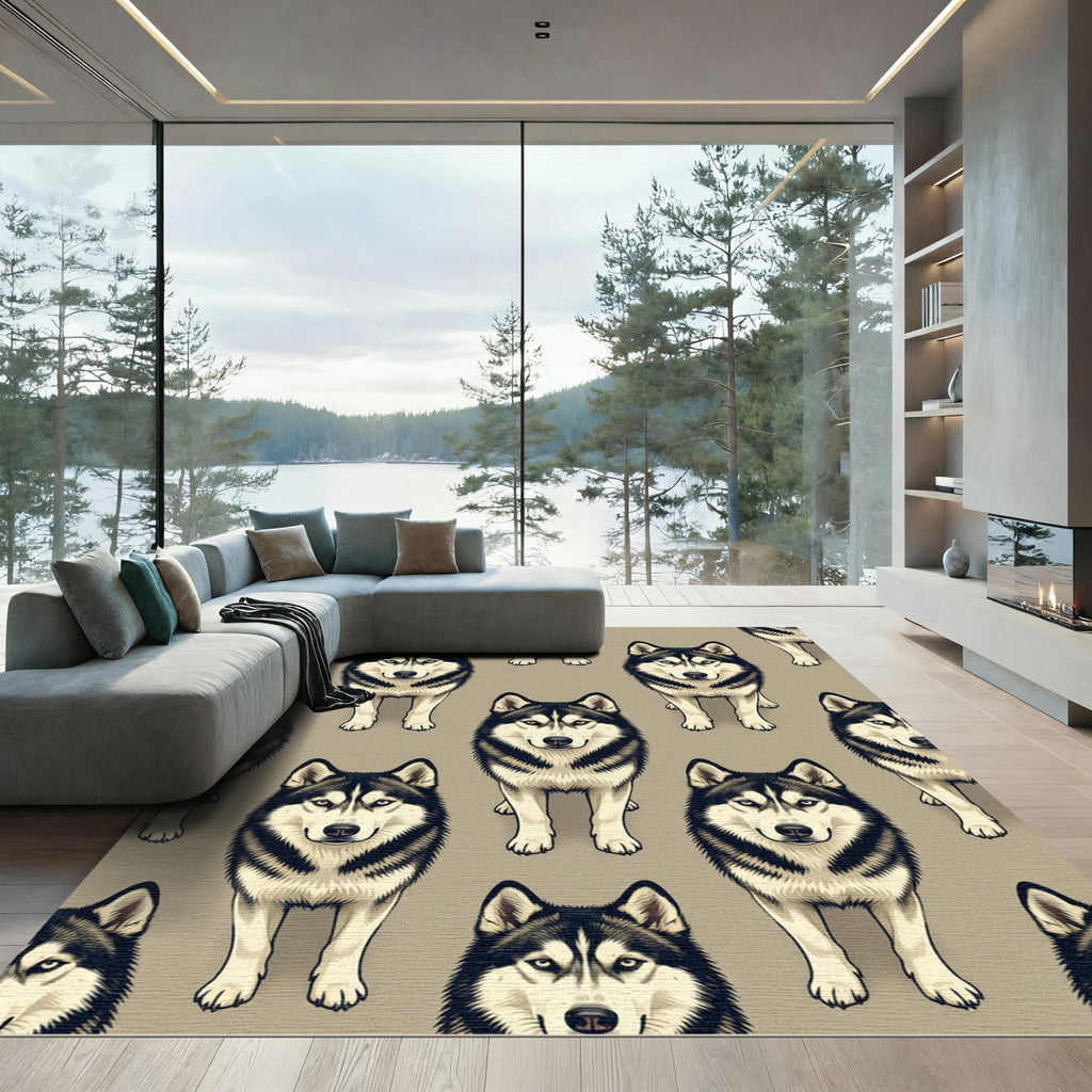 Minimalist Siberian Husky Geometric Animal Portrait Rug