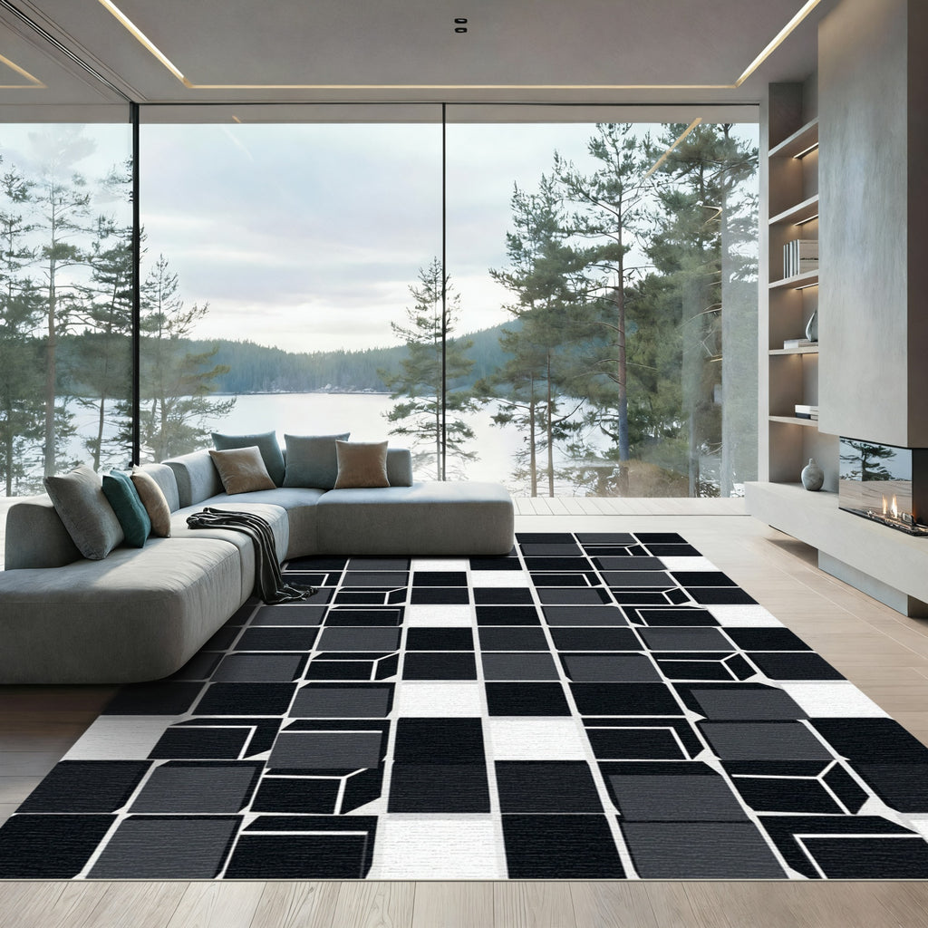 Monochromatic Cubed Illusion Rug