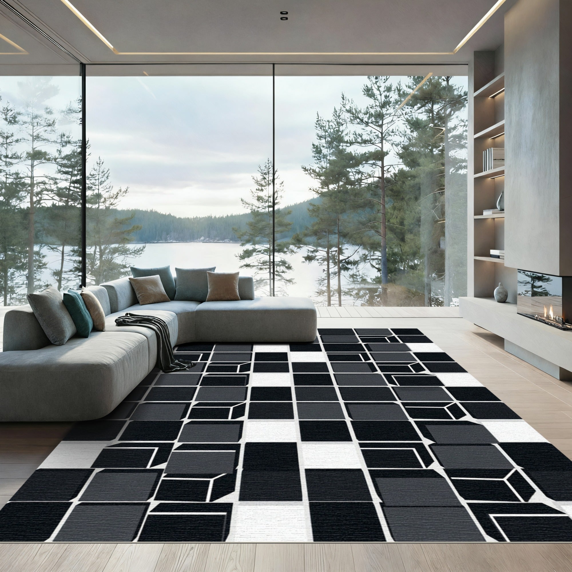 Monochromatic Cubed Illusion Rug
