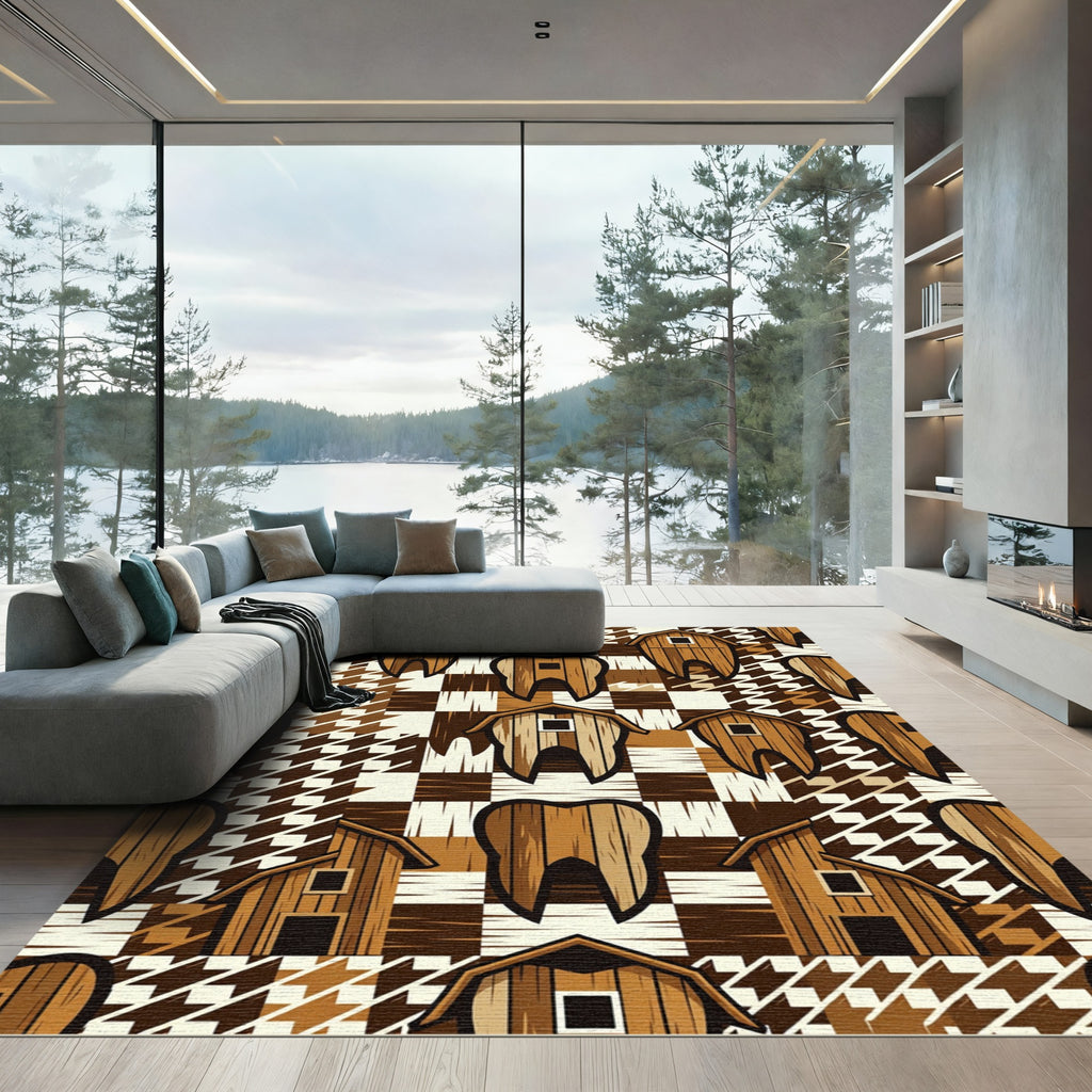 Rustic Wooden Barn Tooth Composition Rug