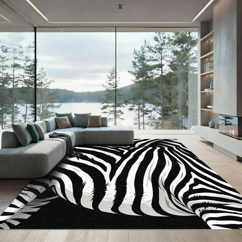 Bold Monochrome Zebra Animal Stripe Rug