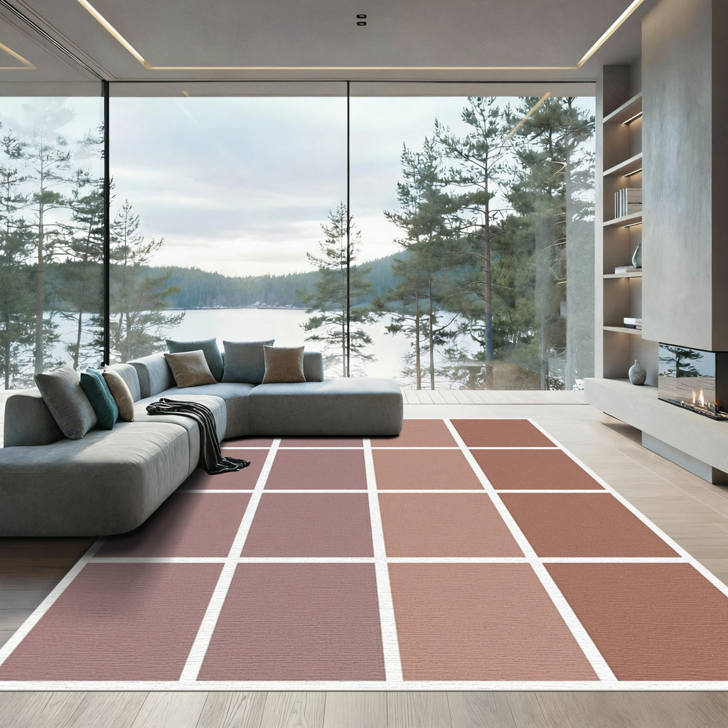 Muted Rose Terracotta Gradient Squares Rug