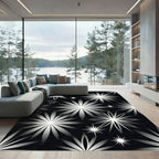 Silver Starburst Floral Black Rug