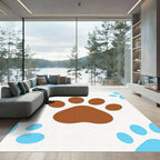 Brown Blue Paw Prints Repeat Rug