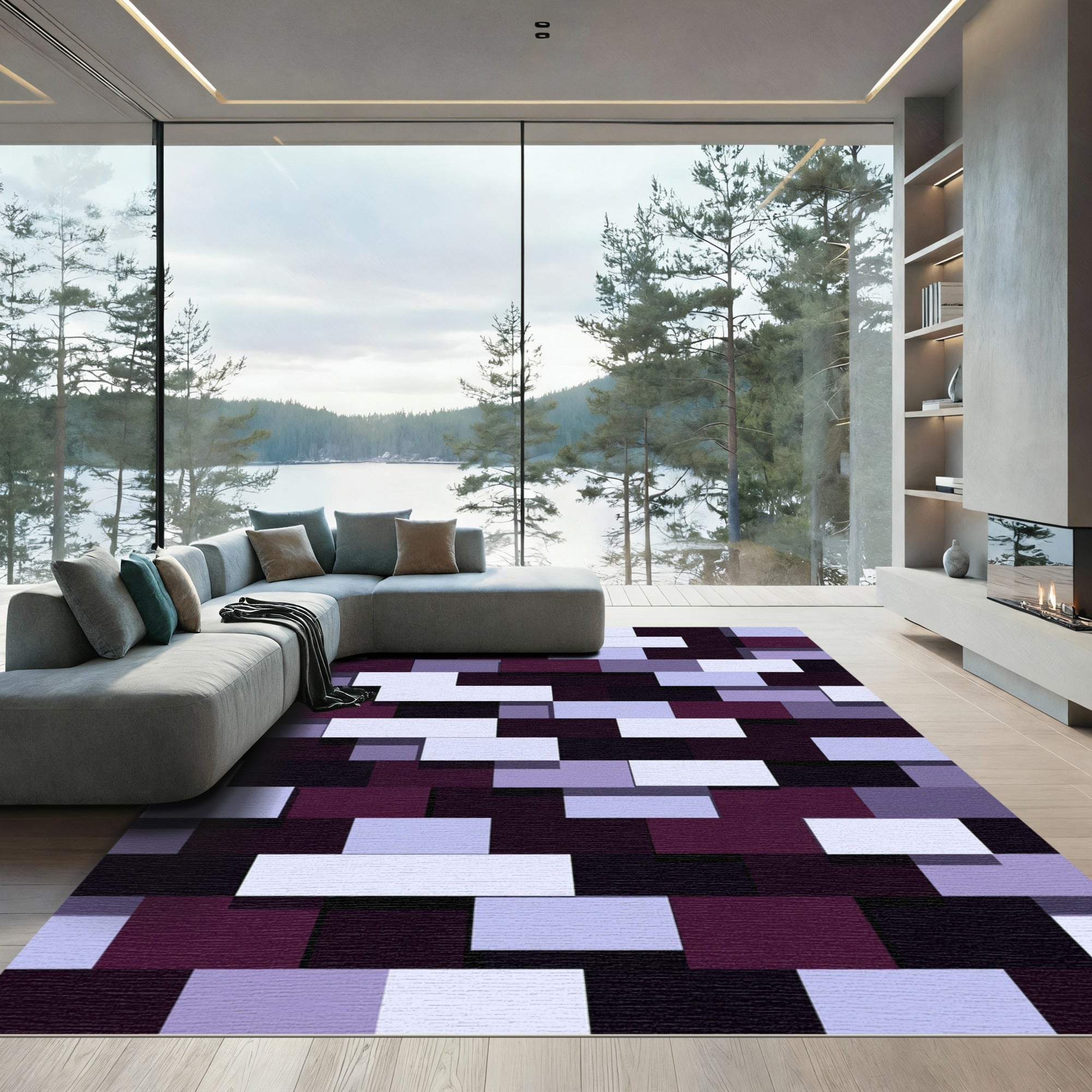 Plum Deep Slate Abstract Rectangles Rug