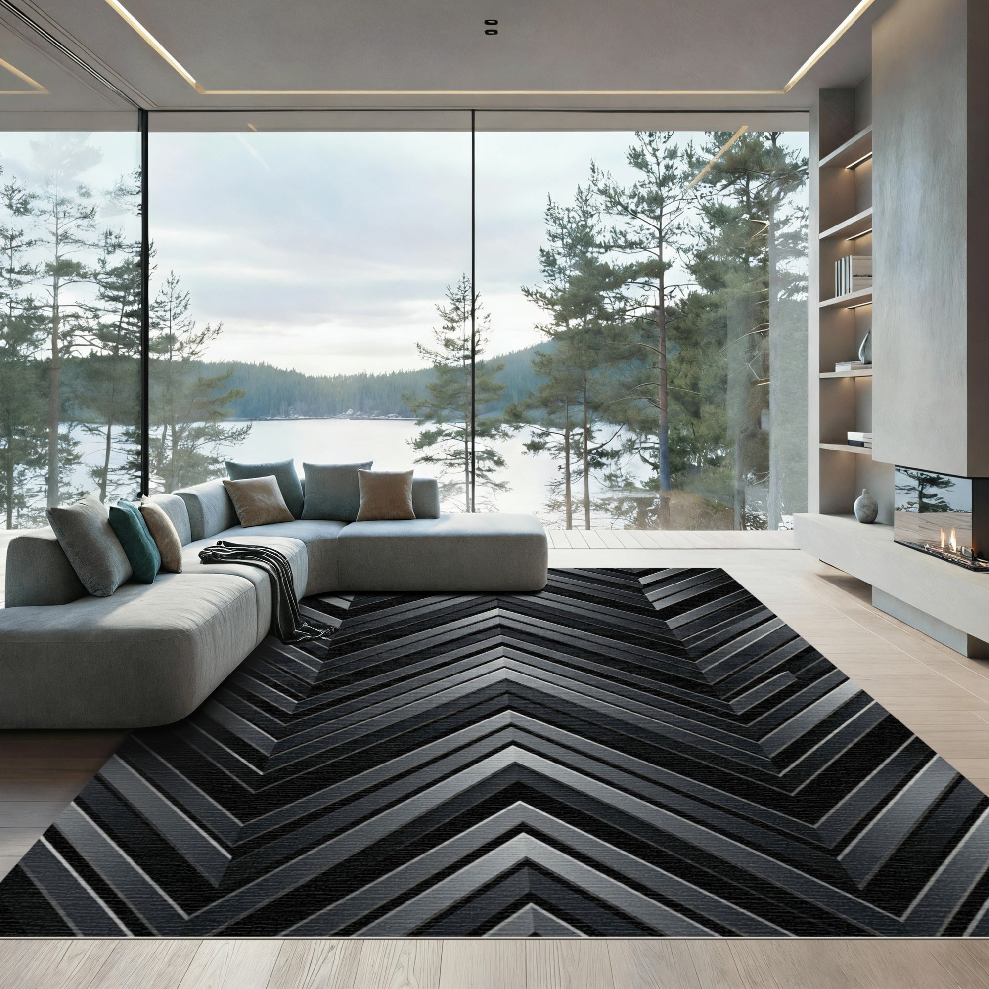 Modern Metallic Charcoal Chevron Zenith Rug