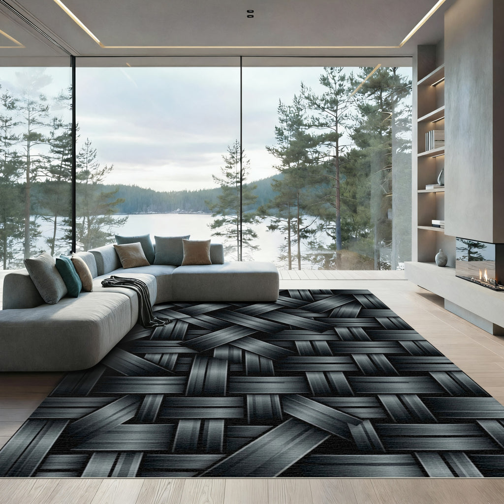 Overlapping Matte Black Weave Rug