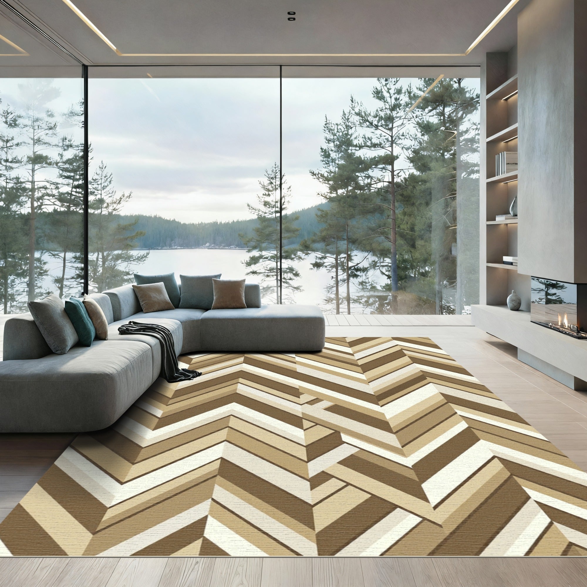 Chunky Chevron Earthy Tone Stripes Rug