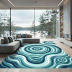 Deep Cyan Abstract Swirl Wave Surface Rug