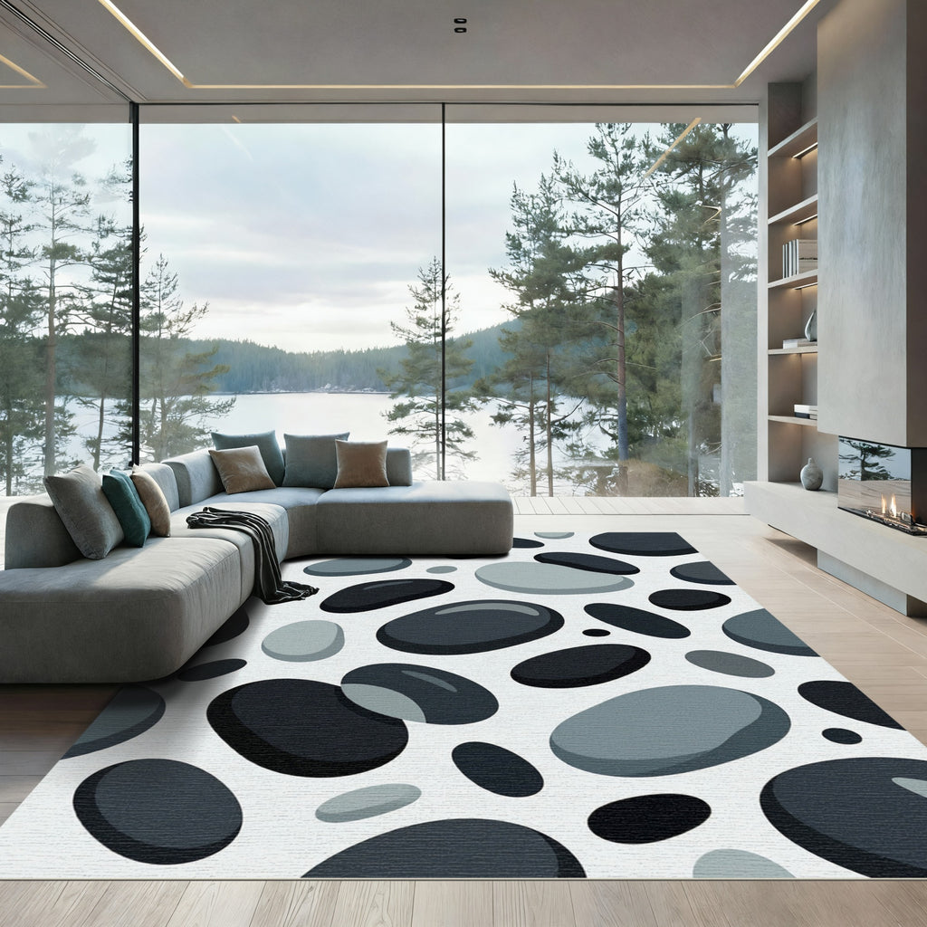 Modern Charcoal Gray Pebble Stone Art Rug