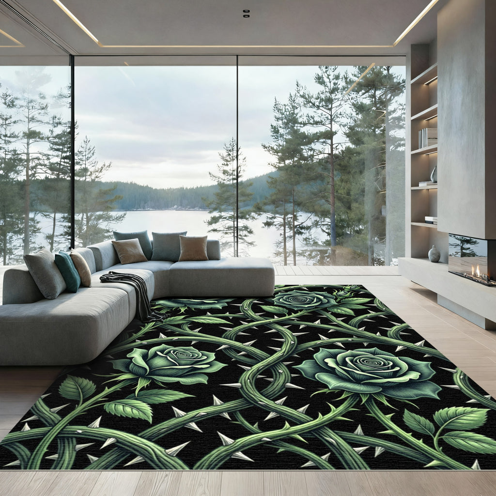 Emerald Rose Vine Gothic Thorny Garden Rug