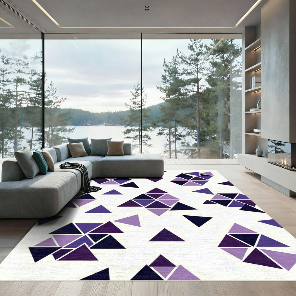 Modern Purple Geometric Triangle Composition Rug