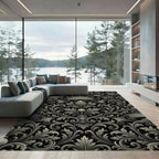 Gray Baroque Scroll Ribbon Rug