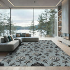 Gray White Floral Blossom Cluster Rug