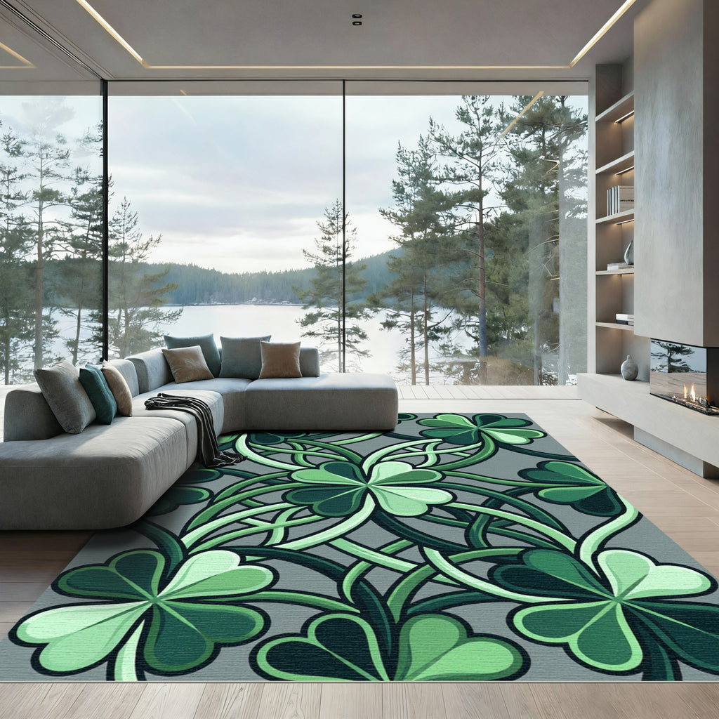 Celtic Green Clover Vine Artwork Rug