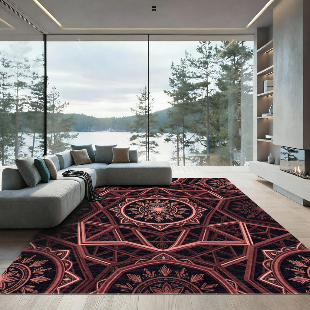 Ethereal Copper Geometric Mandala Art Rug
