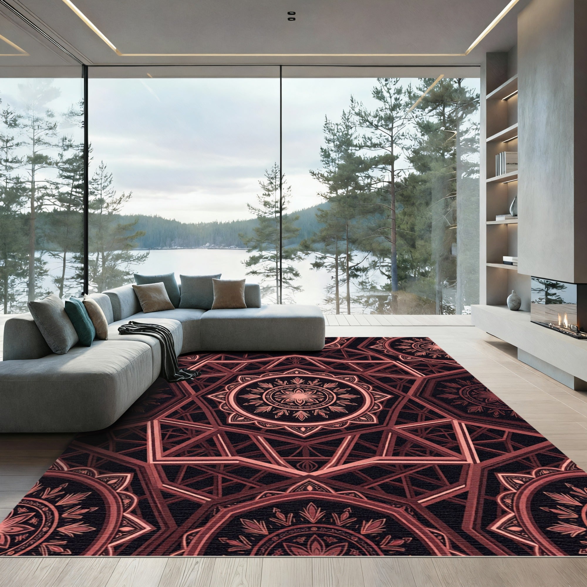 Ethereal Copper Geometric Mandala Art Rug