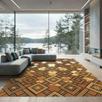 Golden Brown Medallion Diamond Rug