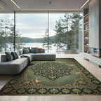 Symmetrical Sage Gold Ornate Medallion Rug
