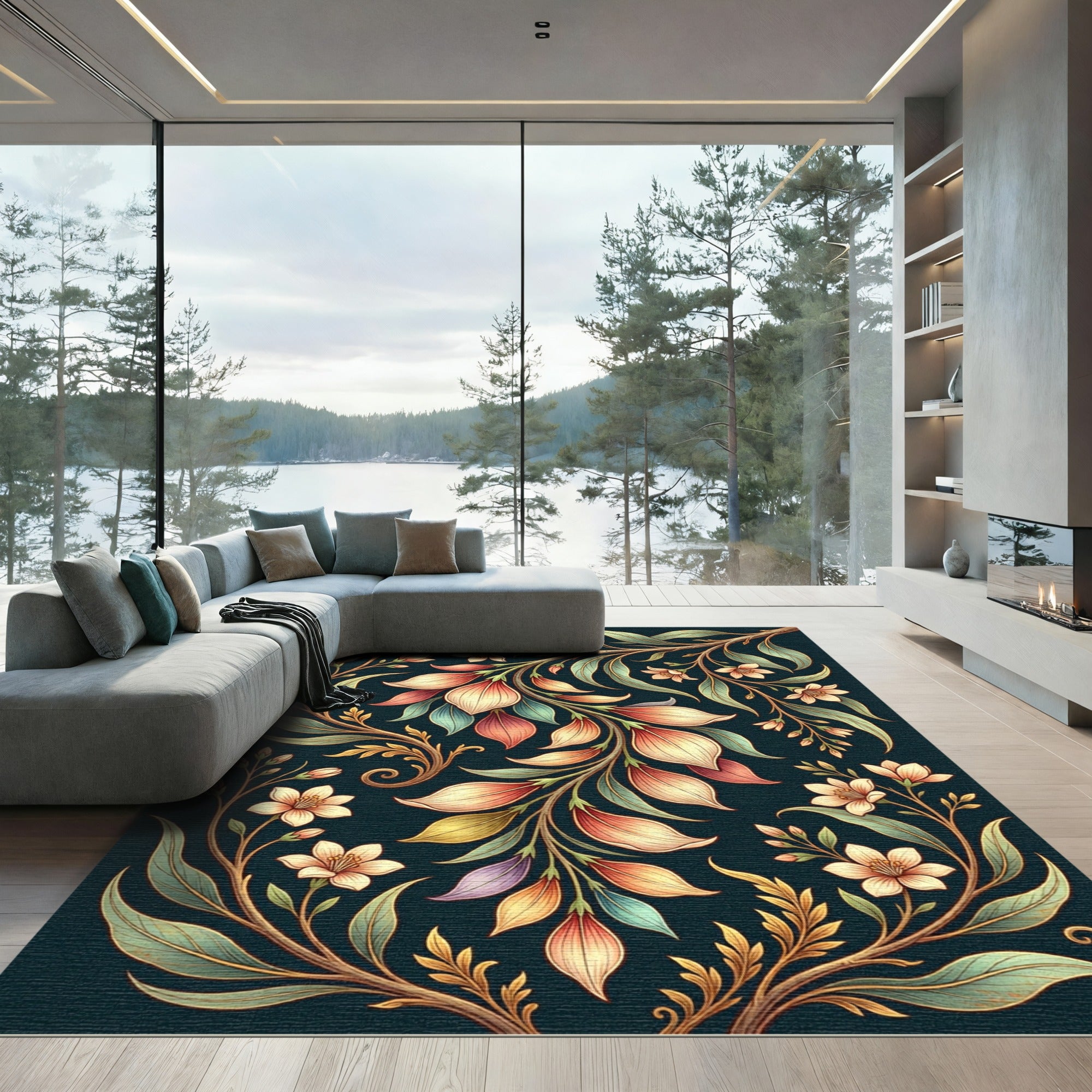Ethereal Salmon Floral Vine Botanical Rug