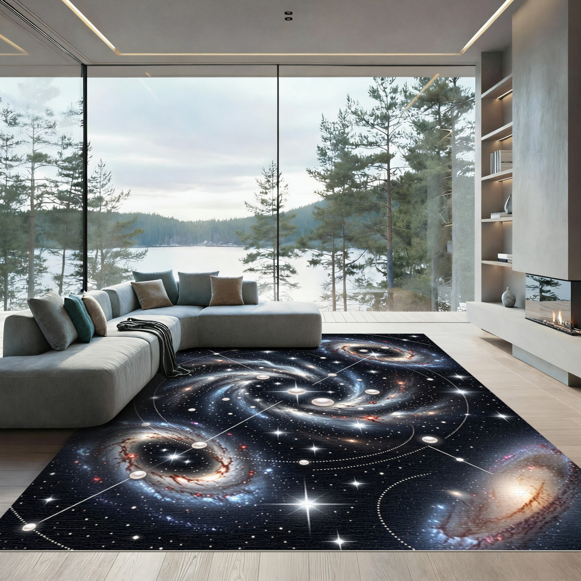 Celestial Spiral Galaxy Pearl Constellation Rug