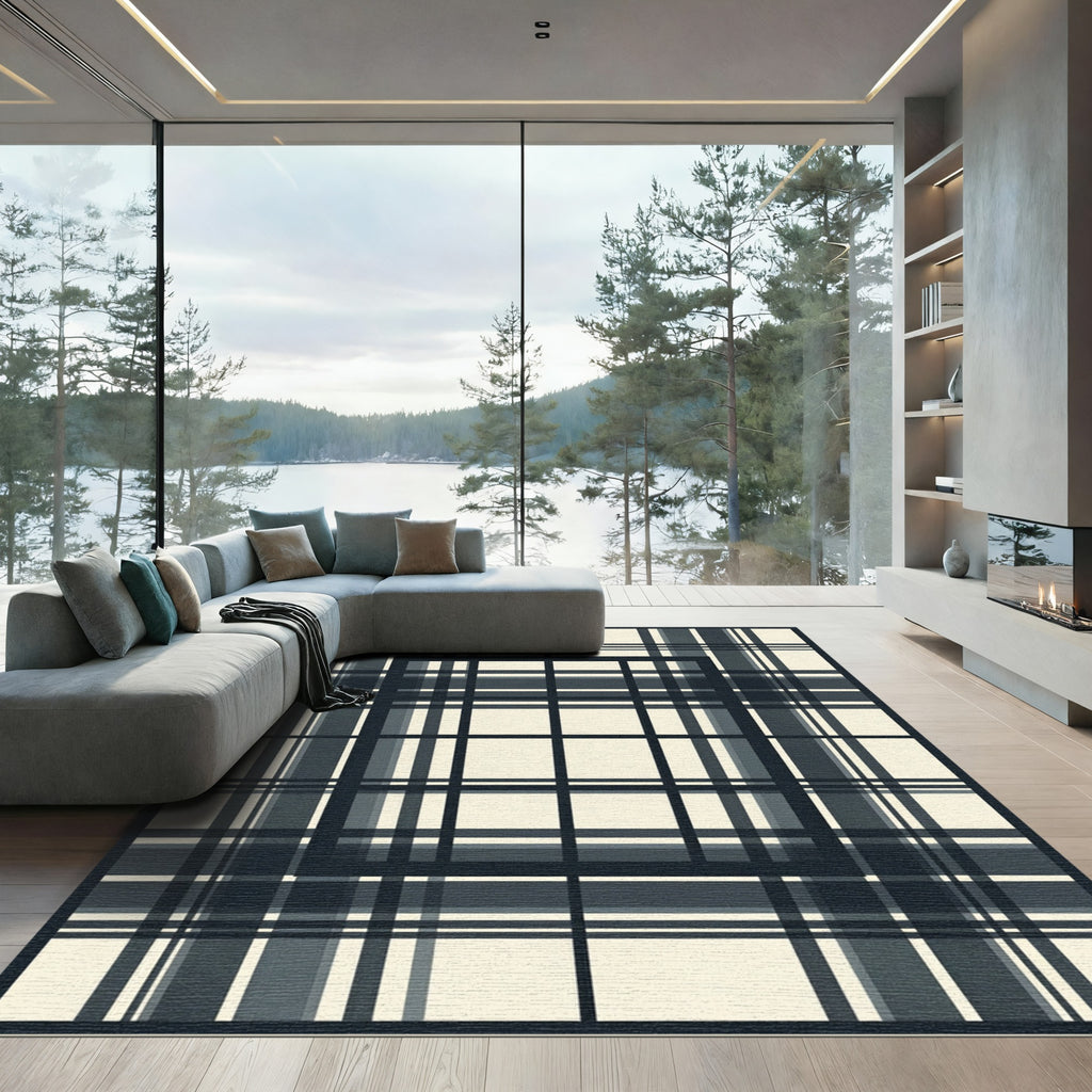 Classic Navy Cream Plaid Window Rug