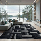 Monochrome Geometric Interlocking Wood Grain Parquet Rug