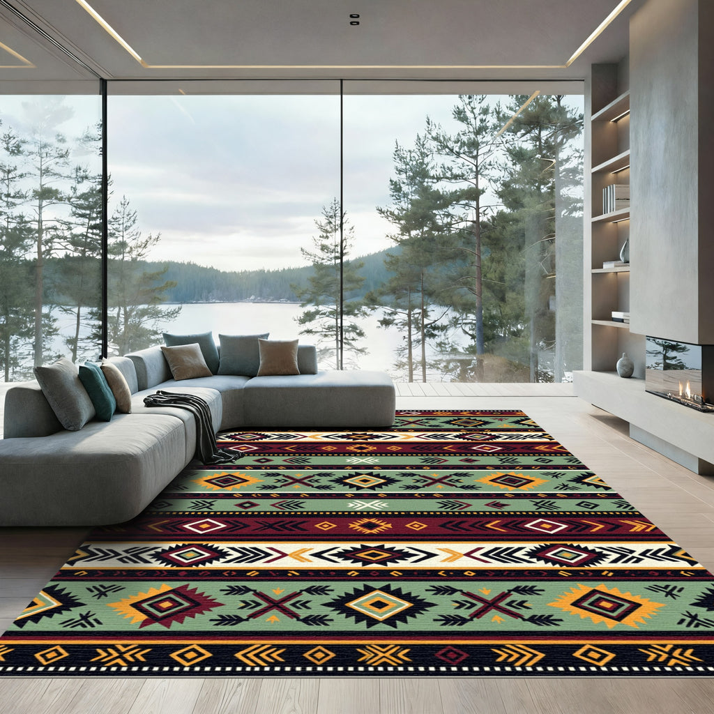 Earth Tones Tribal Geometric Stripe Rug