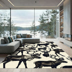 Monochromatic Woodland Reindeer Forest Landscape Rug