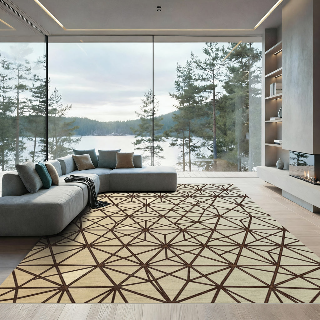 Golden Geometric Triangulated Abstract Lines Rug